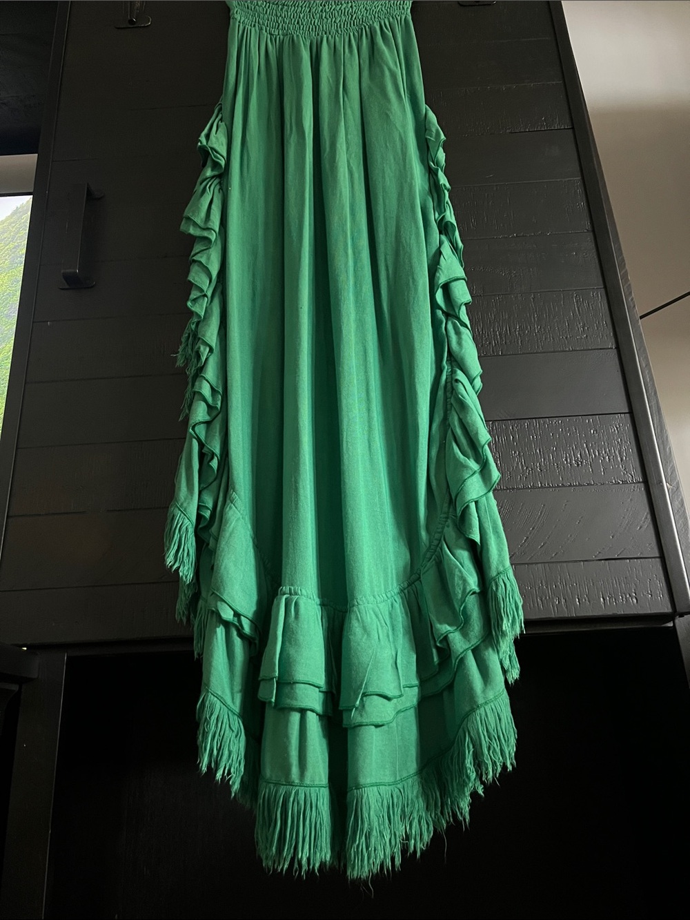 Donale’ St Barth Exclusive Green Tiered Maxi Skirt with Fringed Ruffles - Women - Picture 3 of 6